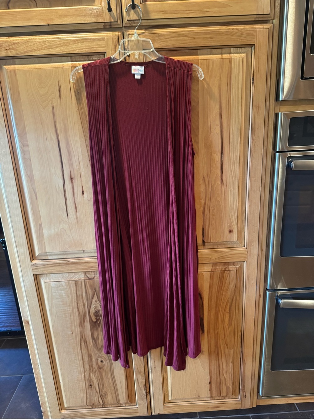 LuLaRoe Ribbed Sleeveless Duster Vest in Burgundy